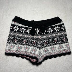 Bethany Mota Festive Knit Shorts - Black, White, Red